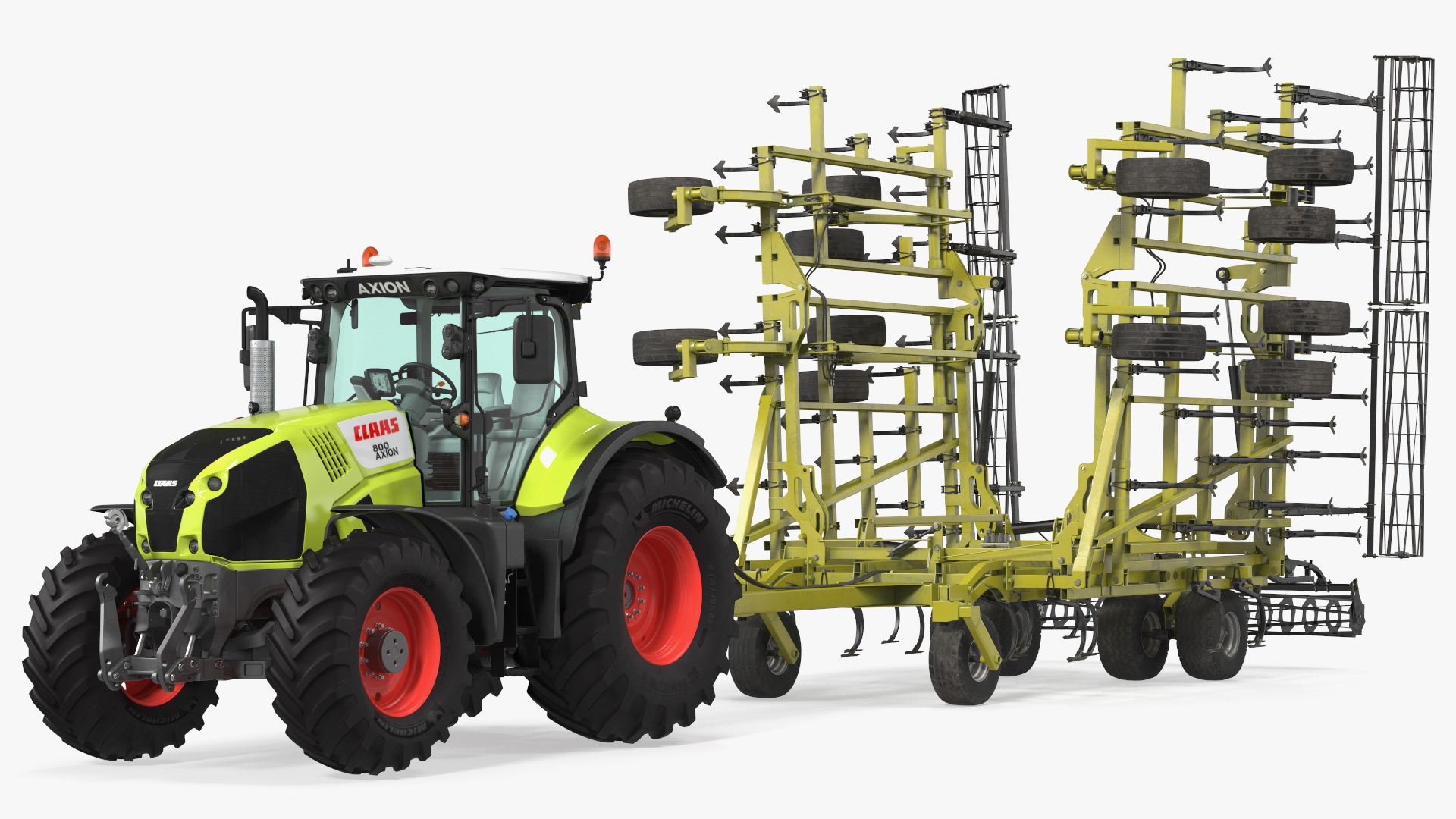 Tractor Claas Axion 800 with Seedbed Cultivator Transportation 3D