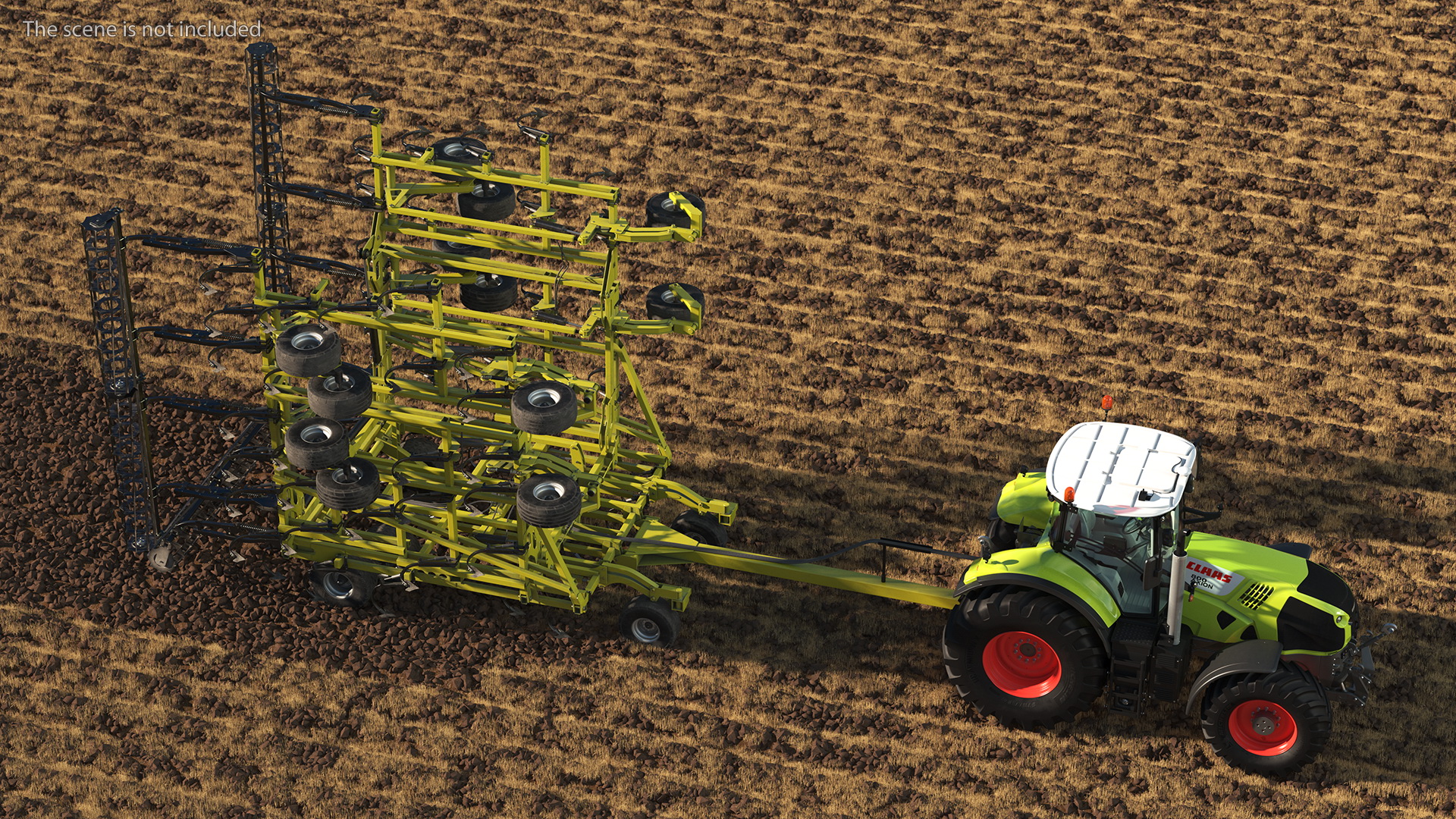 Tractor Claas Axion 800 with Seedbed Cultivator Transportation 3D