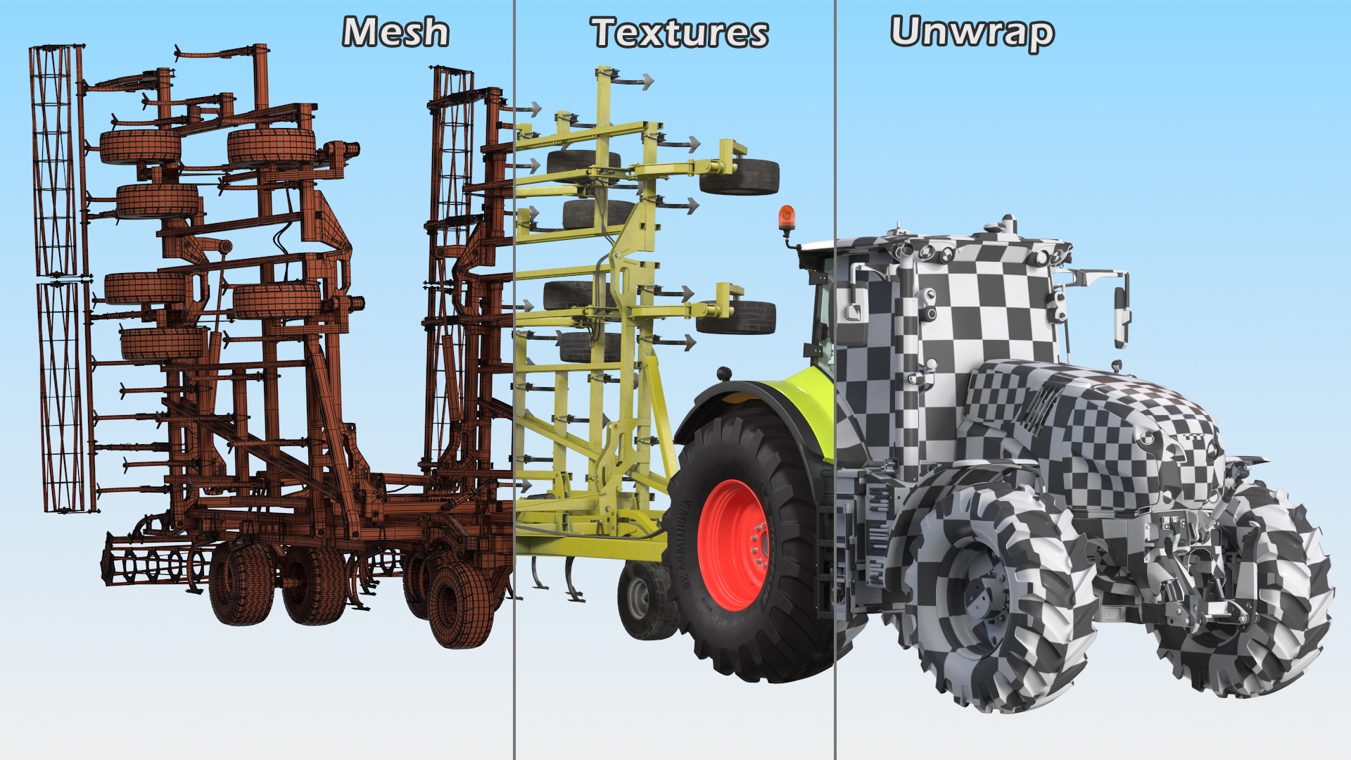 Tractor Claas Axion 800 with Seedbed Cultivator Transportation 3D