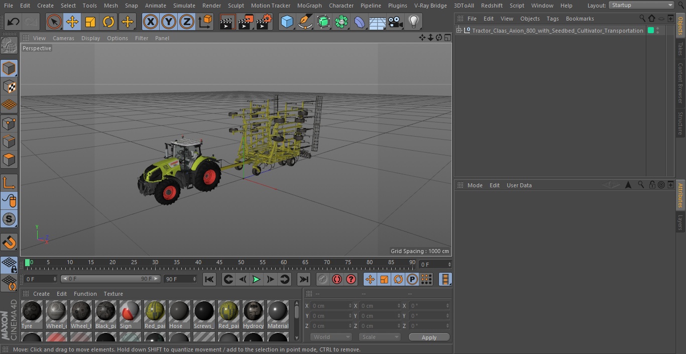 Tractor Claas Axion 800 with Seedbed Cultivator Transportation 3D