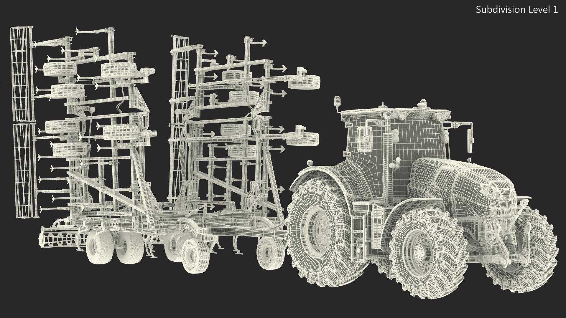 Tractor Claas Axion 800 with Seedbed Cultivator Transportation 3D