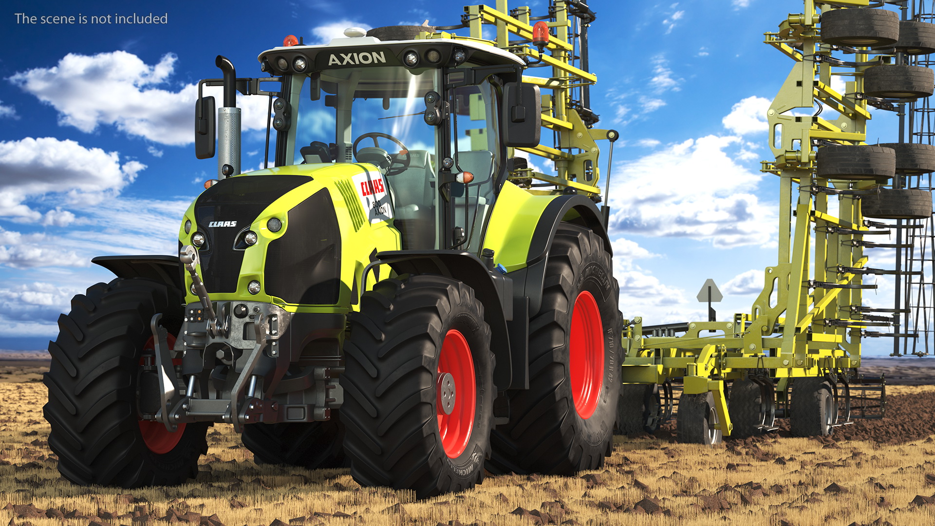 Tractor Claas Axion 800 with Seedbed Cultivator Transportation 3D