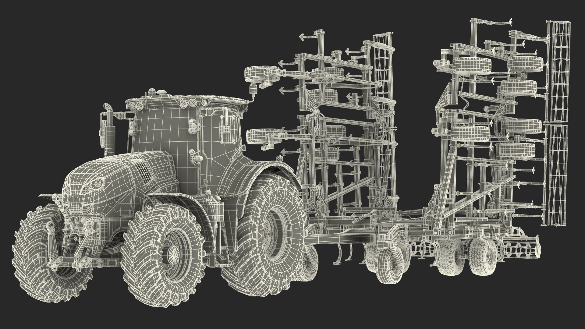 Tractor Claas Axion 800 with Seedbed Cultivator Transportation 3D