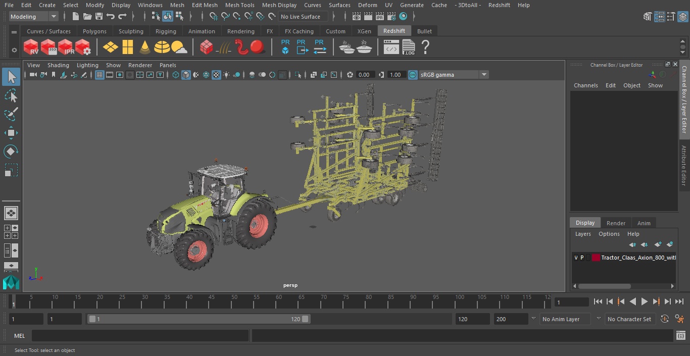 Tractor Claas Axion 800 with Seedbed Cultivator Transportation 3D