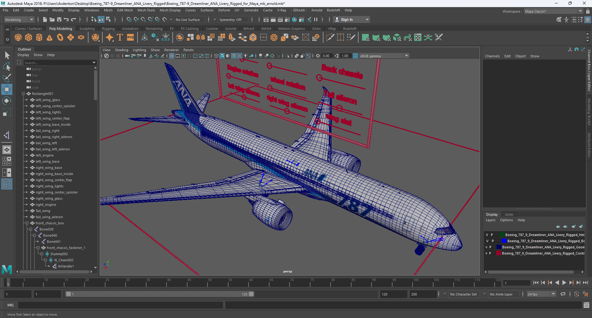3D model Boeing 787-9 Dreamliner ANA Livery Rigged for Maya