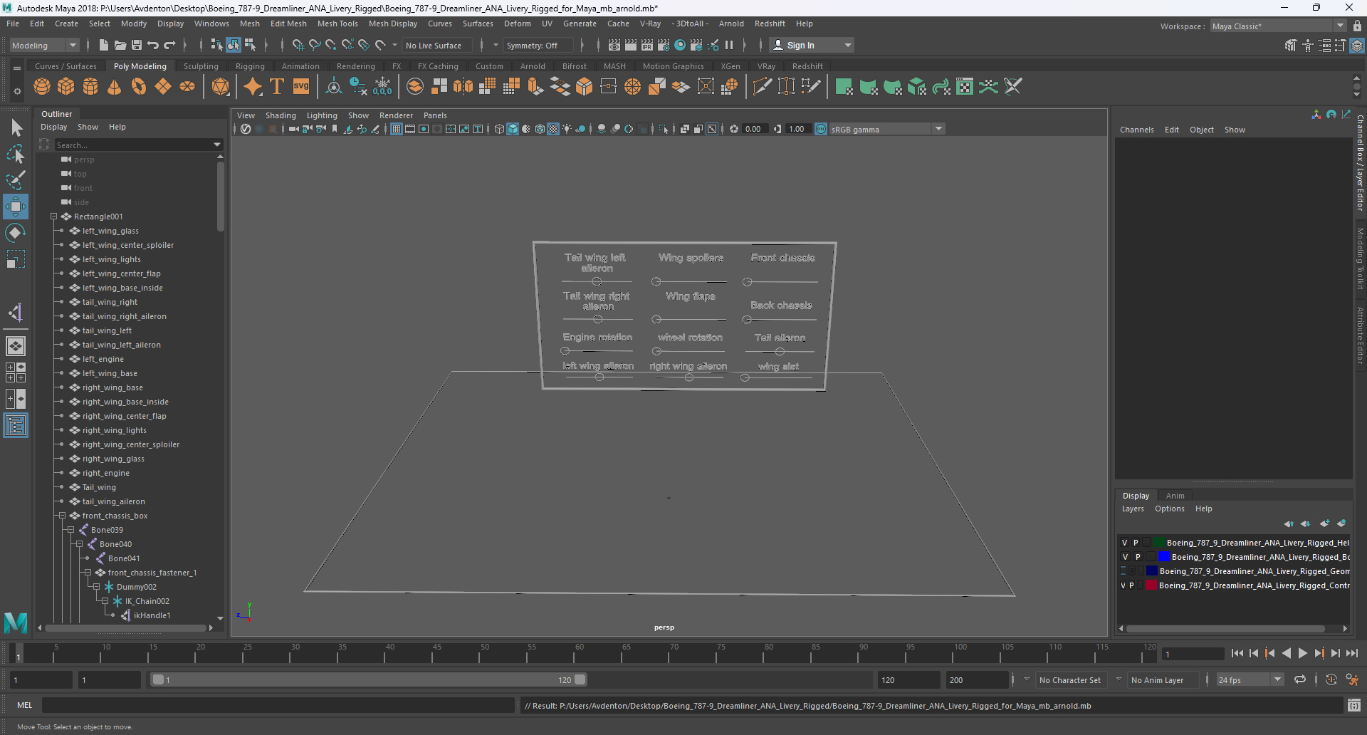 3D model Boeing 787-9 Dreamliner ANA Livery Rigged for Maya