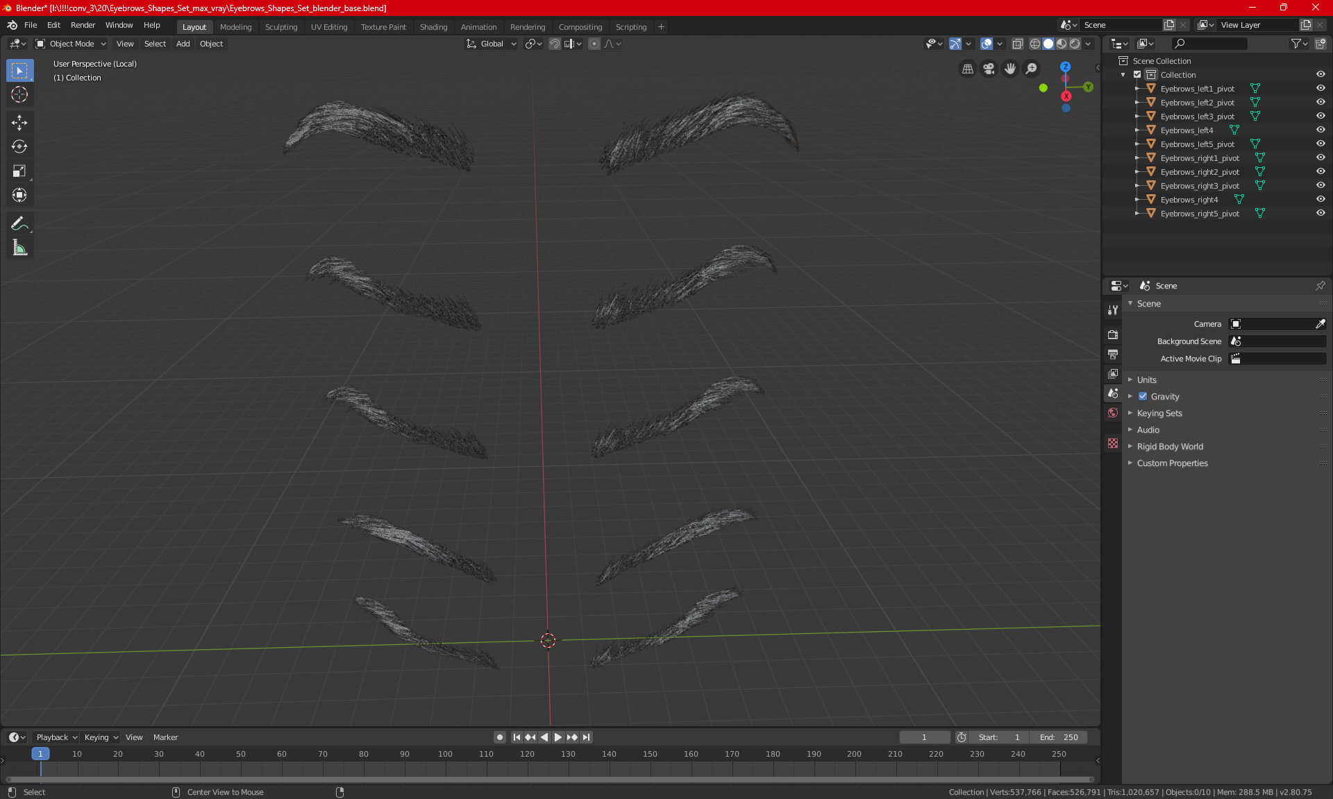 Eyebrows Shapes Set 3D model