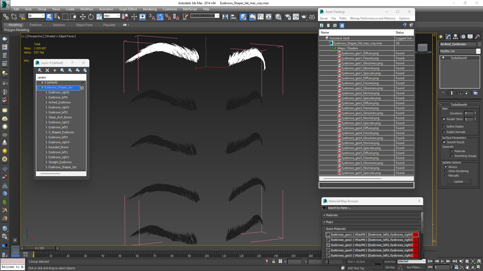 Eyebrows Shapes Set 3D model