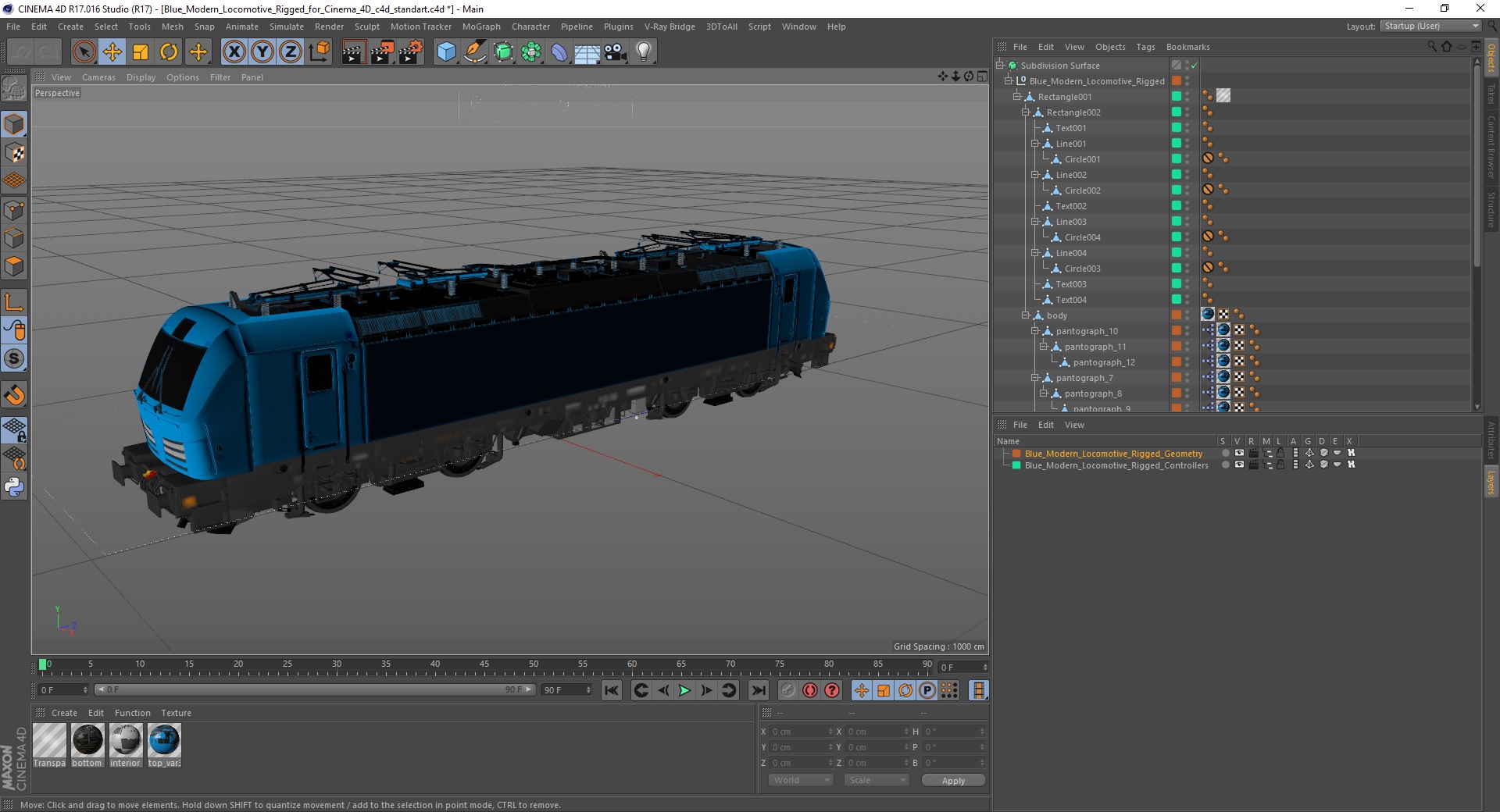 3D Blue Modern Locomotive Rigged for Cinema 4D model