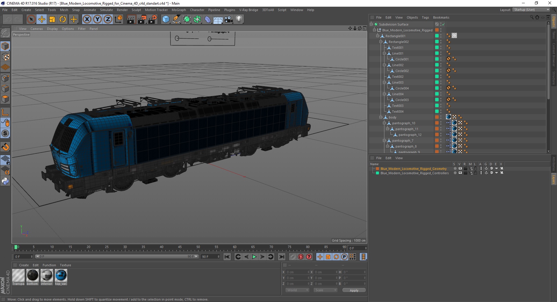 3D Blue Modern Locomotive Rigged for Cinema 4D model