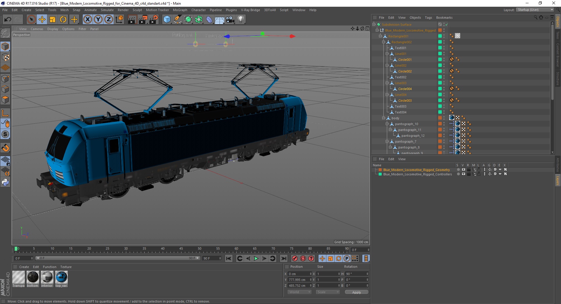 3D Blue Modern Locomotive Rigged for Cinema 4D model