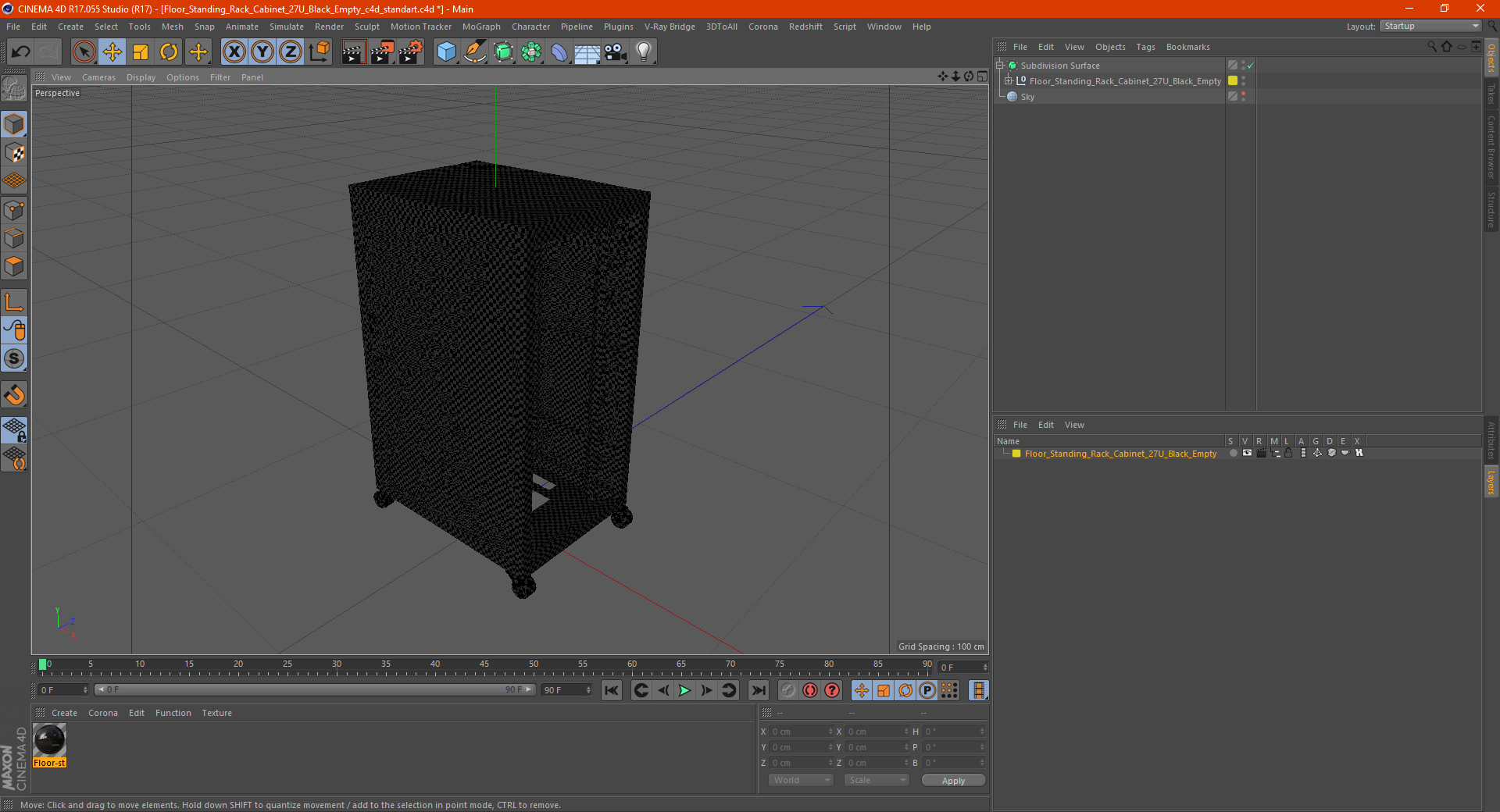 3D Floor Standing Rack Cabinet 27U Black Empty model