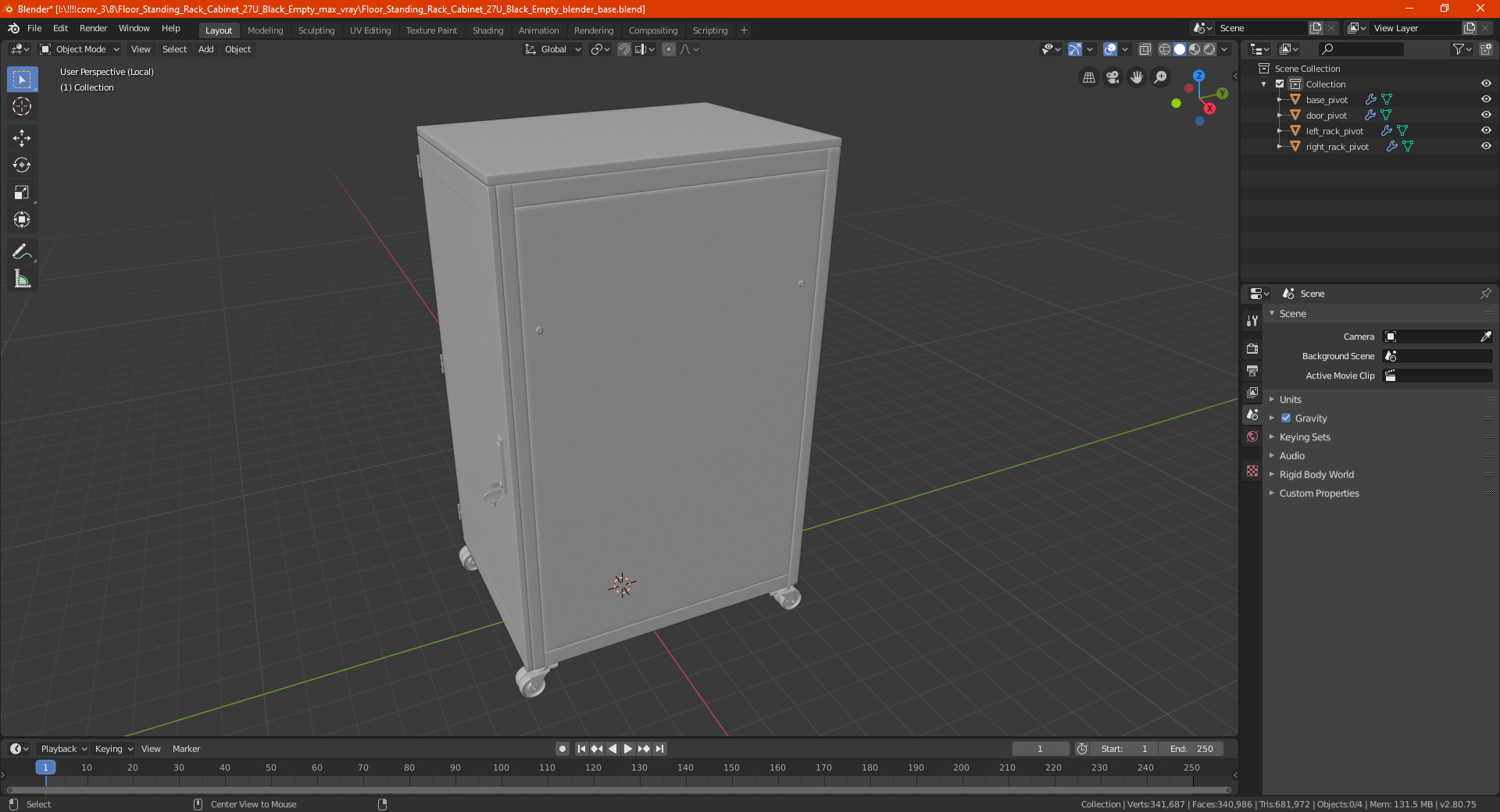 3D Floor Standing Rack Cabinet 27U Black Empty model
