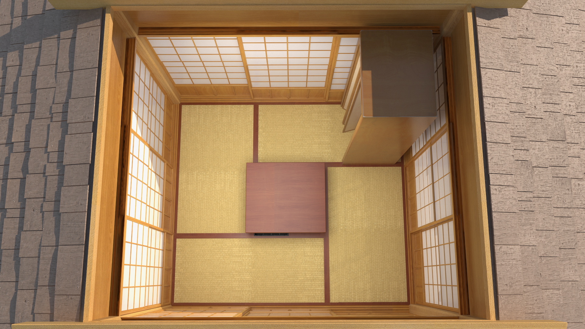 3D model Traditional Japanese Tea House with Stone Lanterns