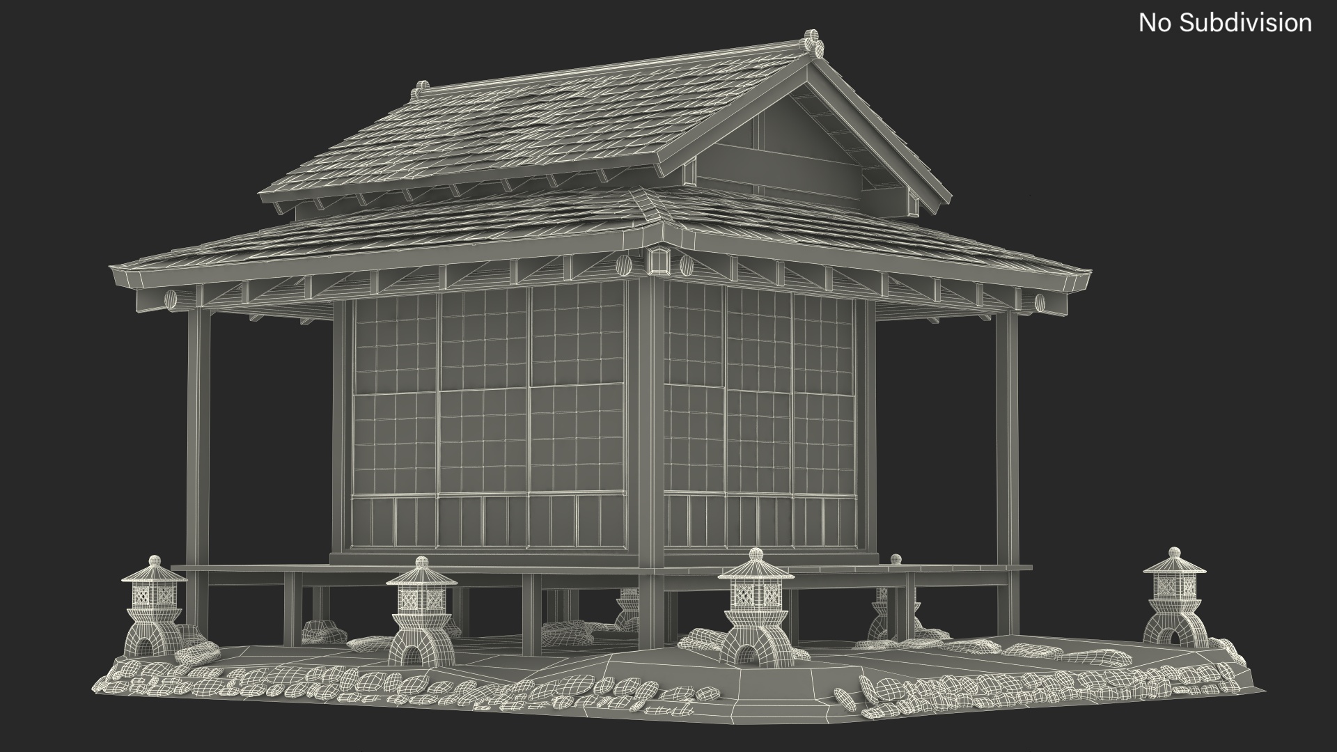 3D model Traditional Japanese Tea House with Stone Lanterns