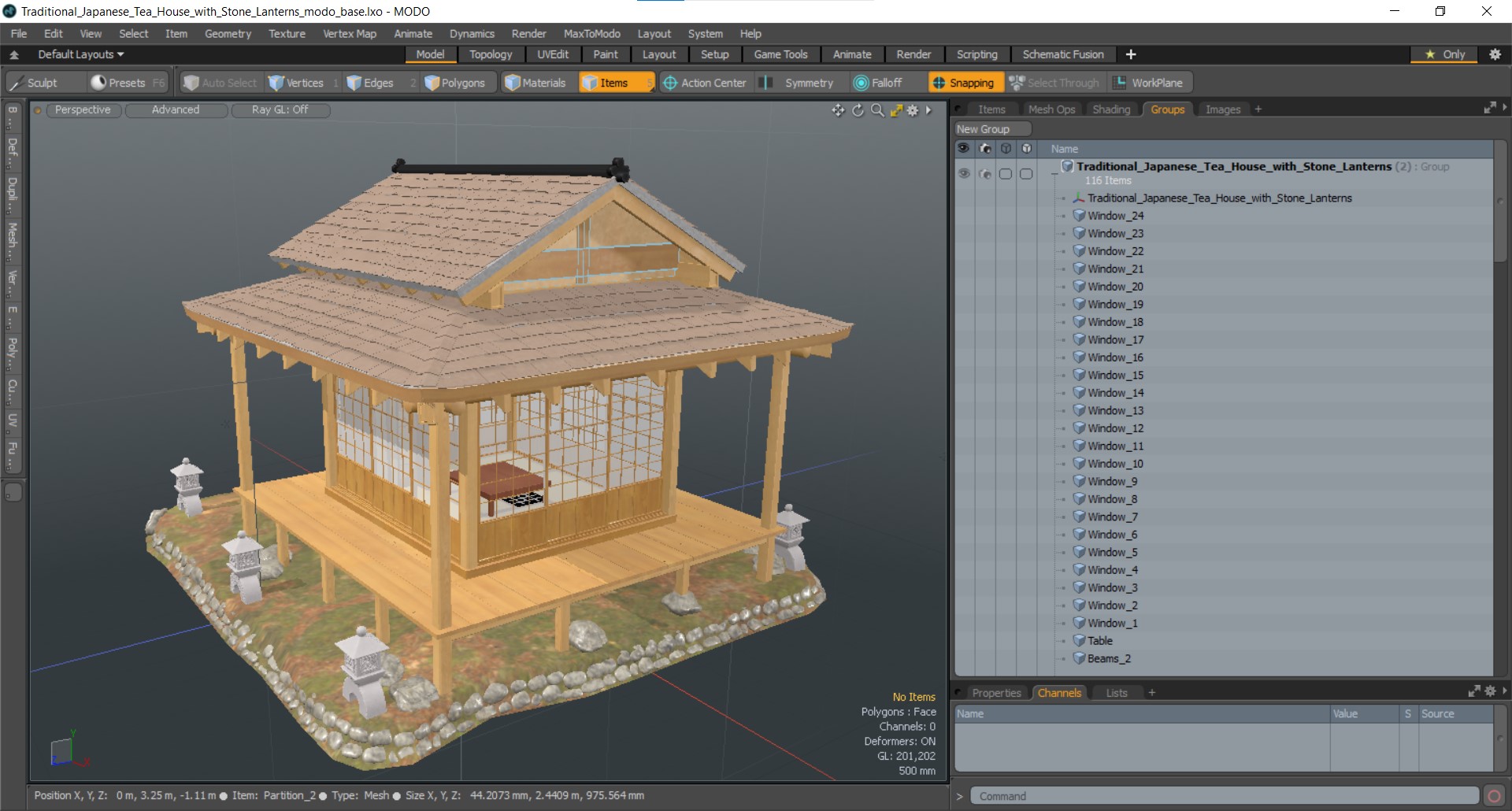3D model Traditional Japanese Tea House with Stone Lanterns