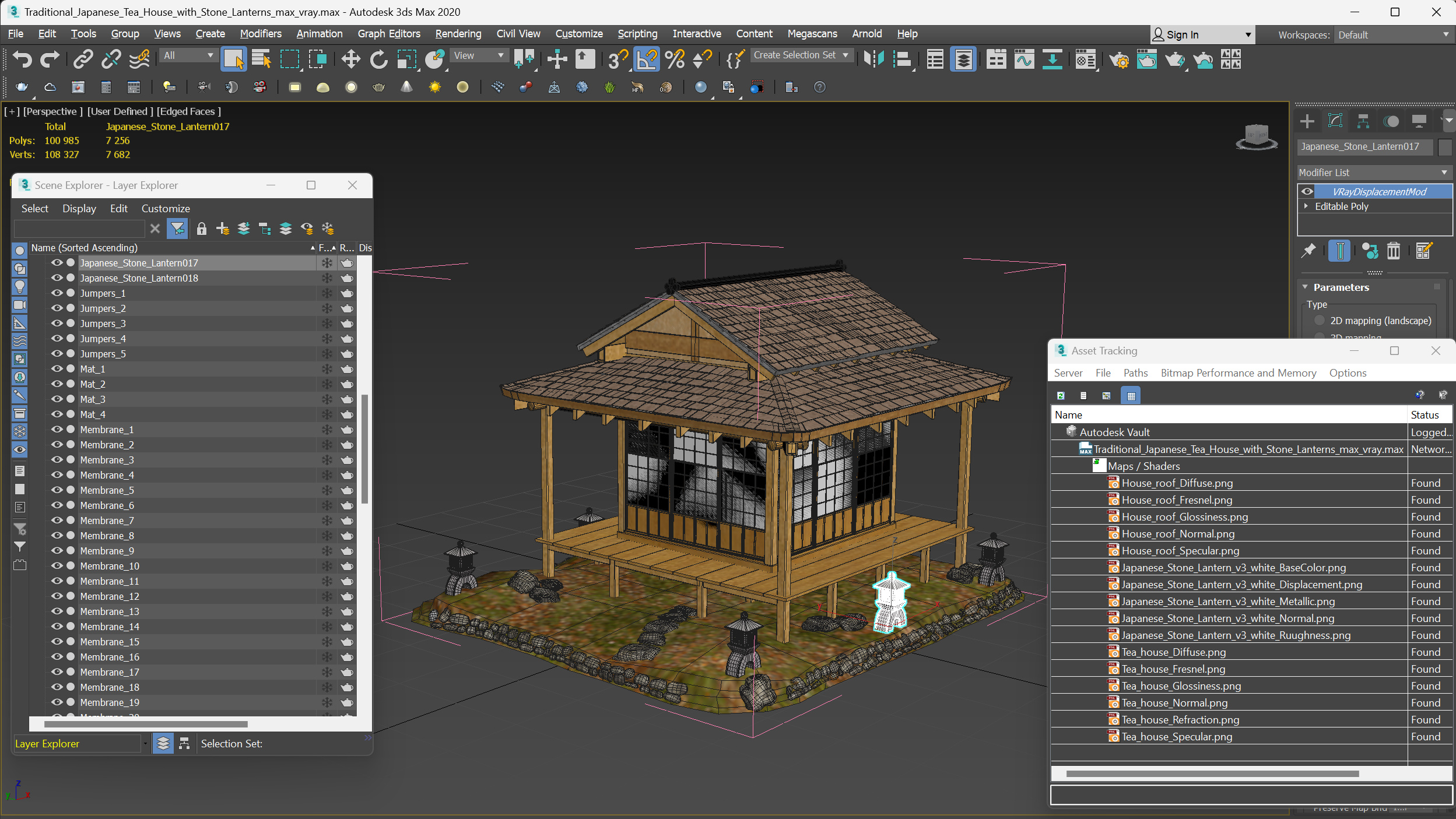 3D model Traditional Japanese Tea House with Stone Lanterns