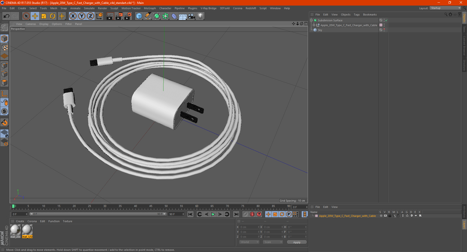 3D model Apple 20W Type C Fast Charger with Cable