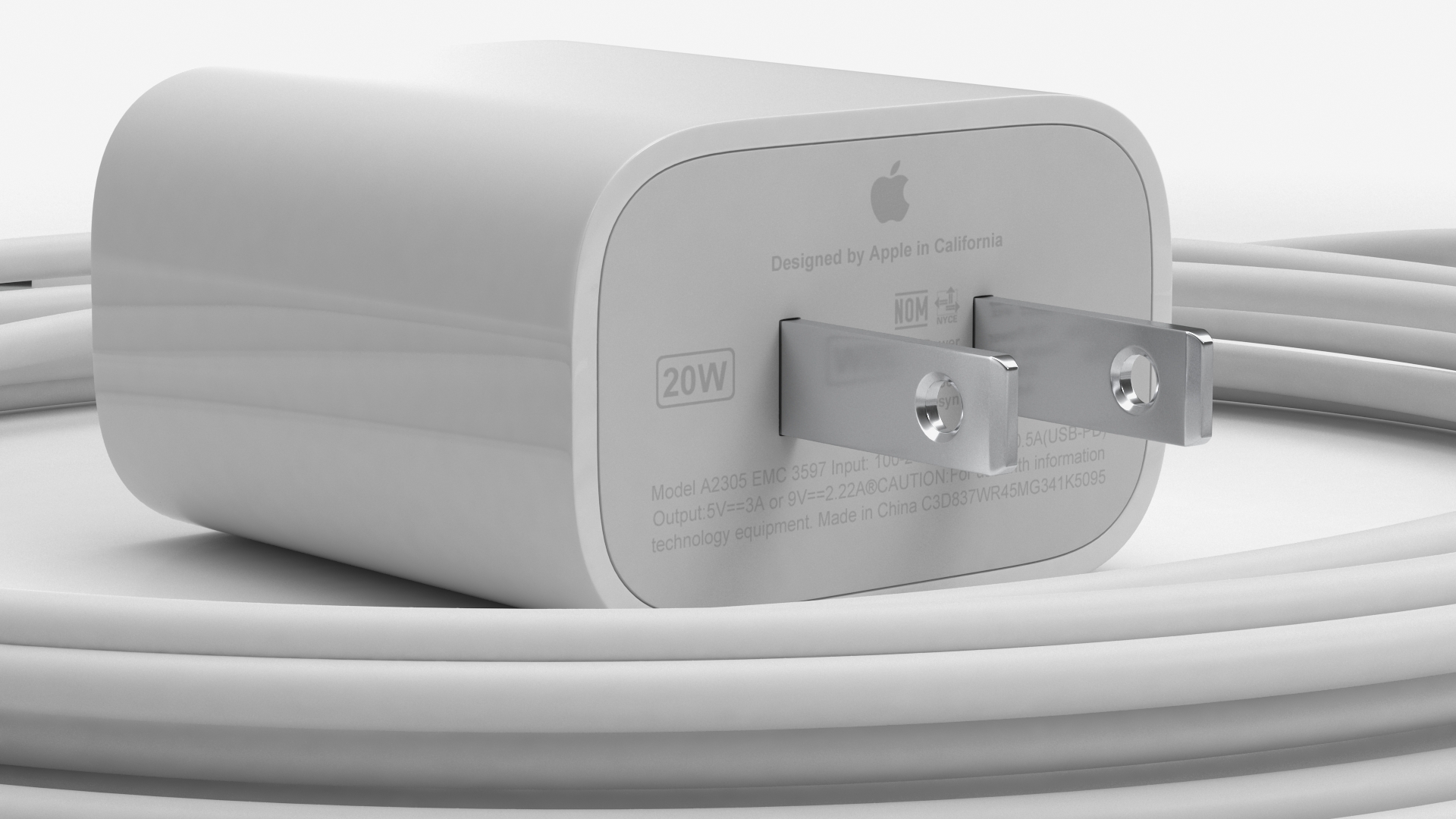 3D model Apple 20W Type C Fast Charger with Cable