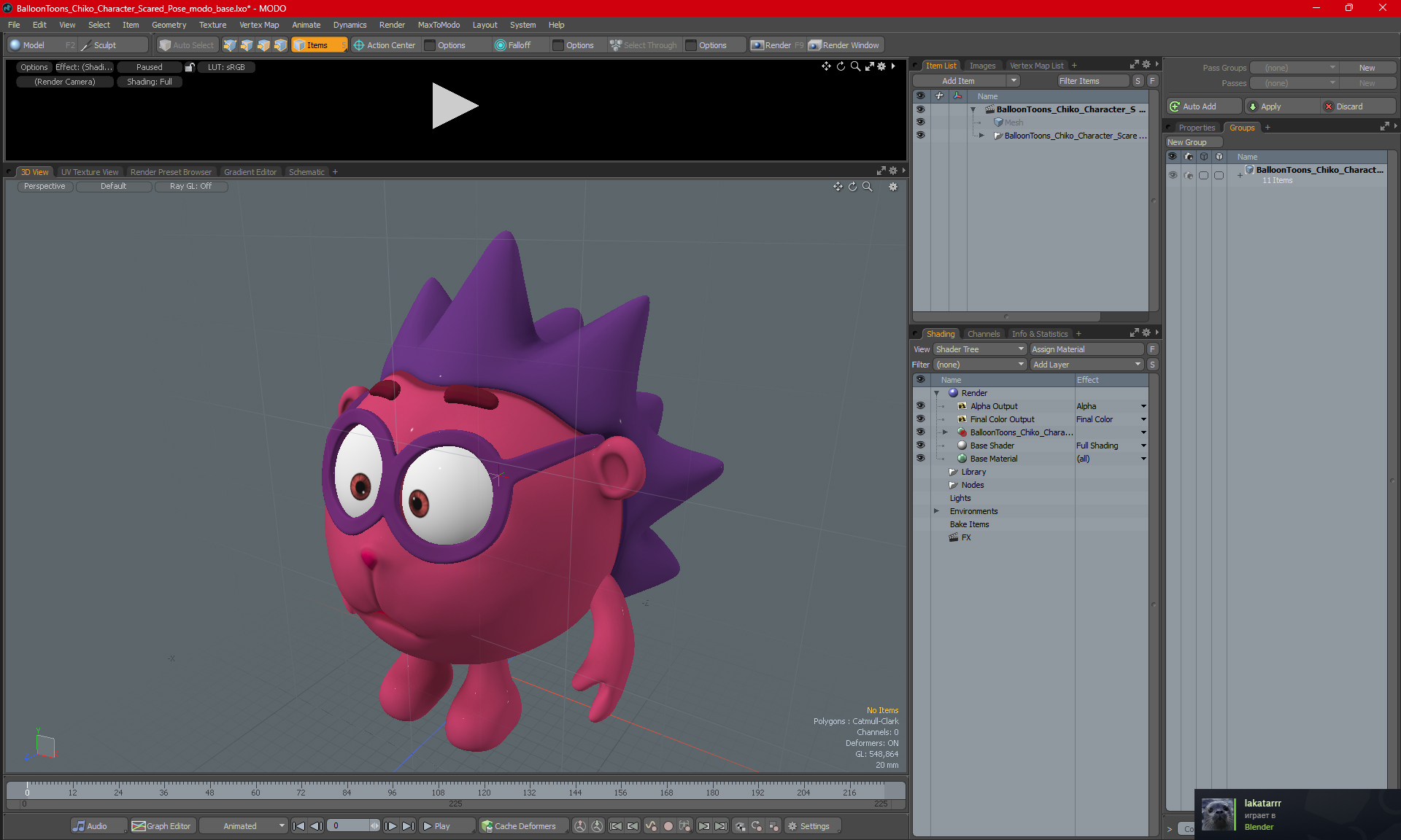 3D model BalloonToons Chiko Character Scared Pose