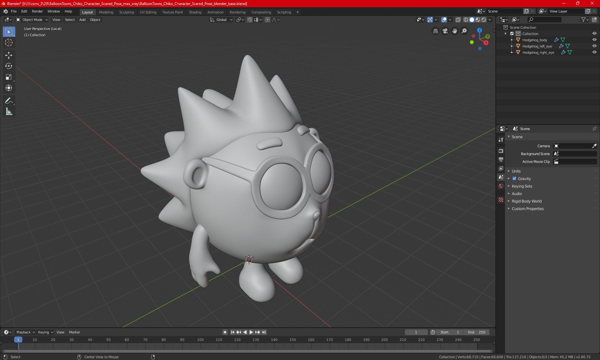 3D model BalloonToons Chiko Character Scared Pose
