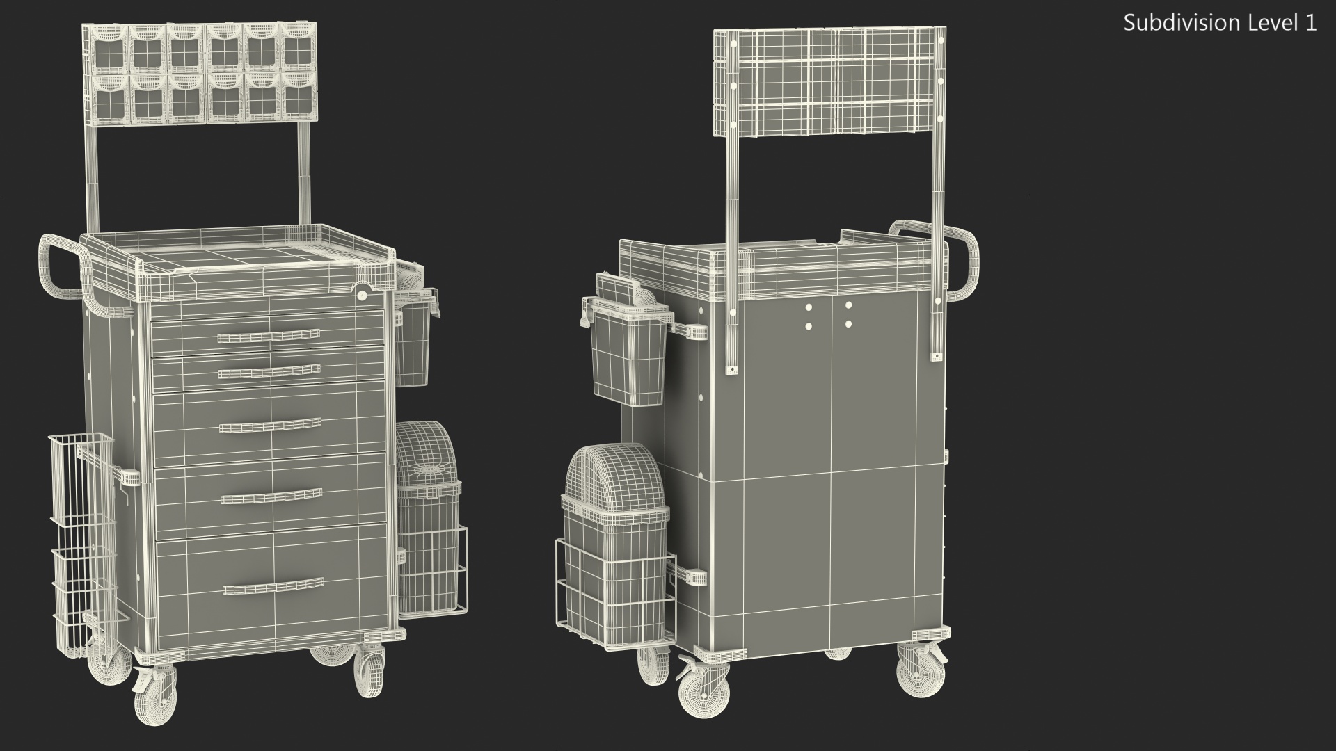 3D General Purpose Medical Cart with Organizer model