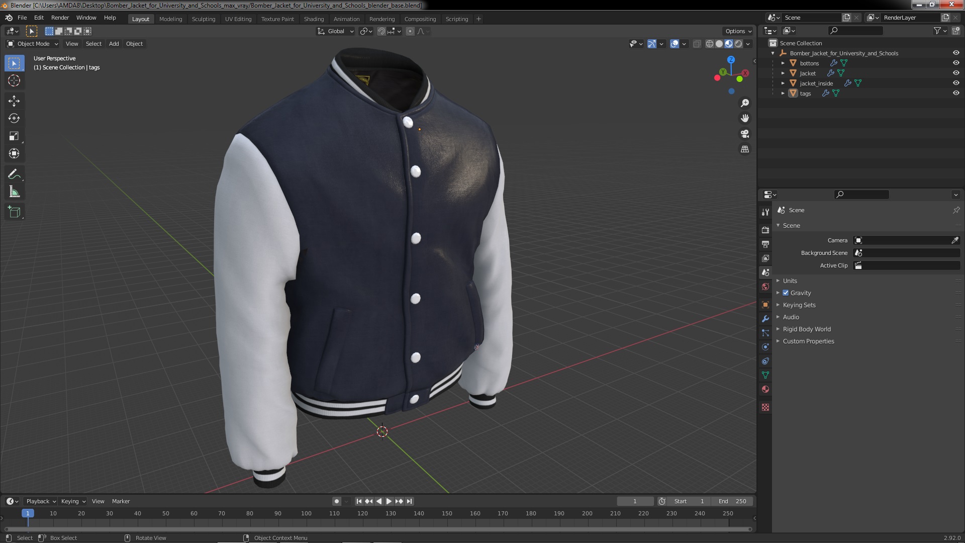 3D model Bomber Jacket for University and Schools