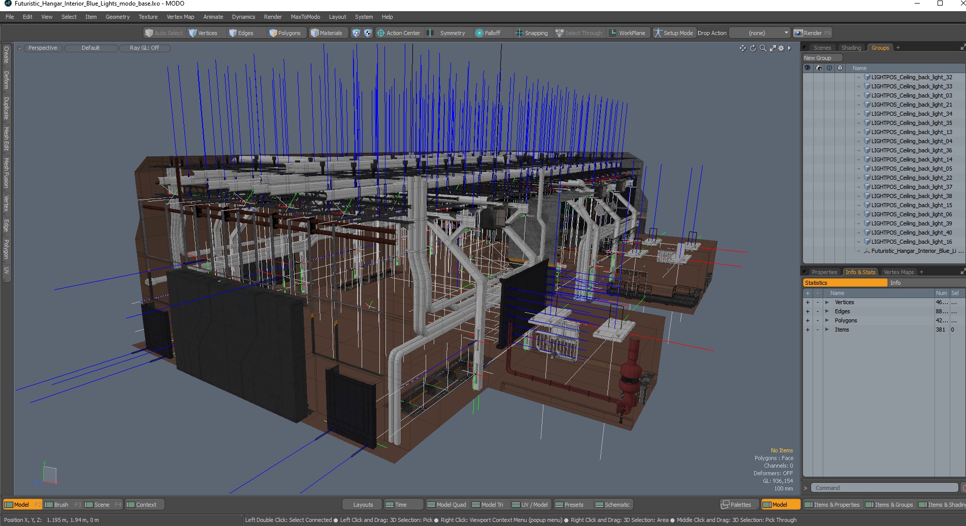 3D Futuristic Hangar Interior Blue Lights model