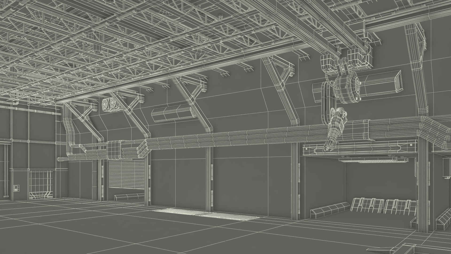 3D Futuristic Hangar Interior Blue Lights model