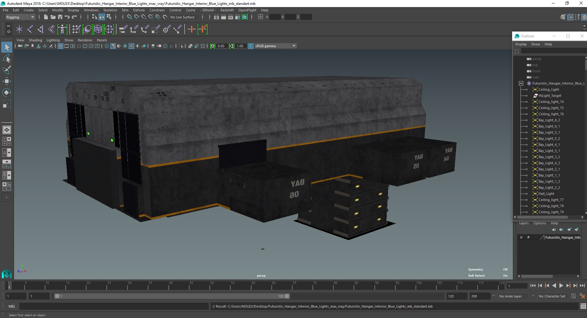 3D Futuristic Hangar Interior Blue Lights model