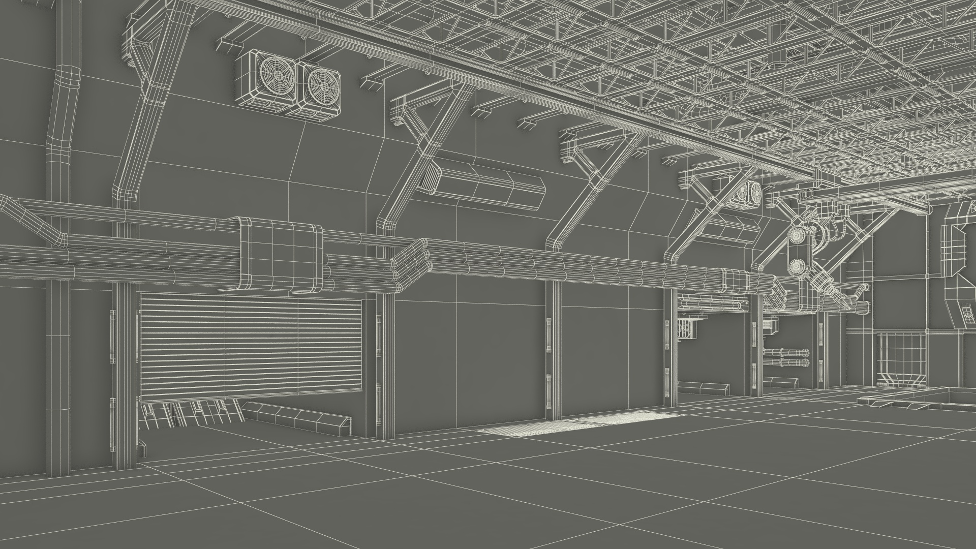 3D Futuristic Hangar Interior Blue Lights model