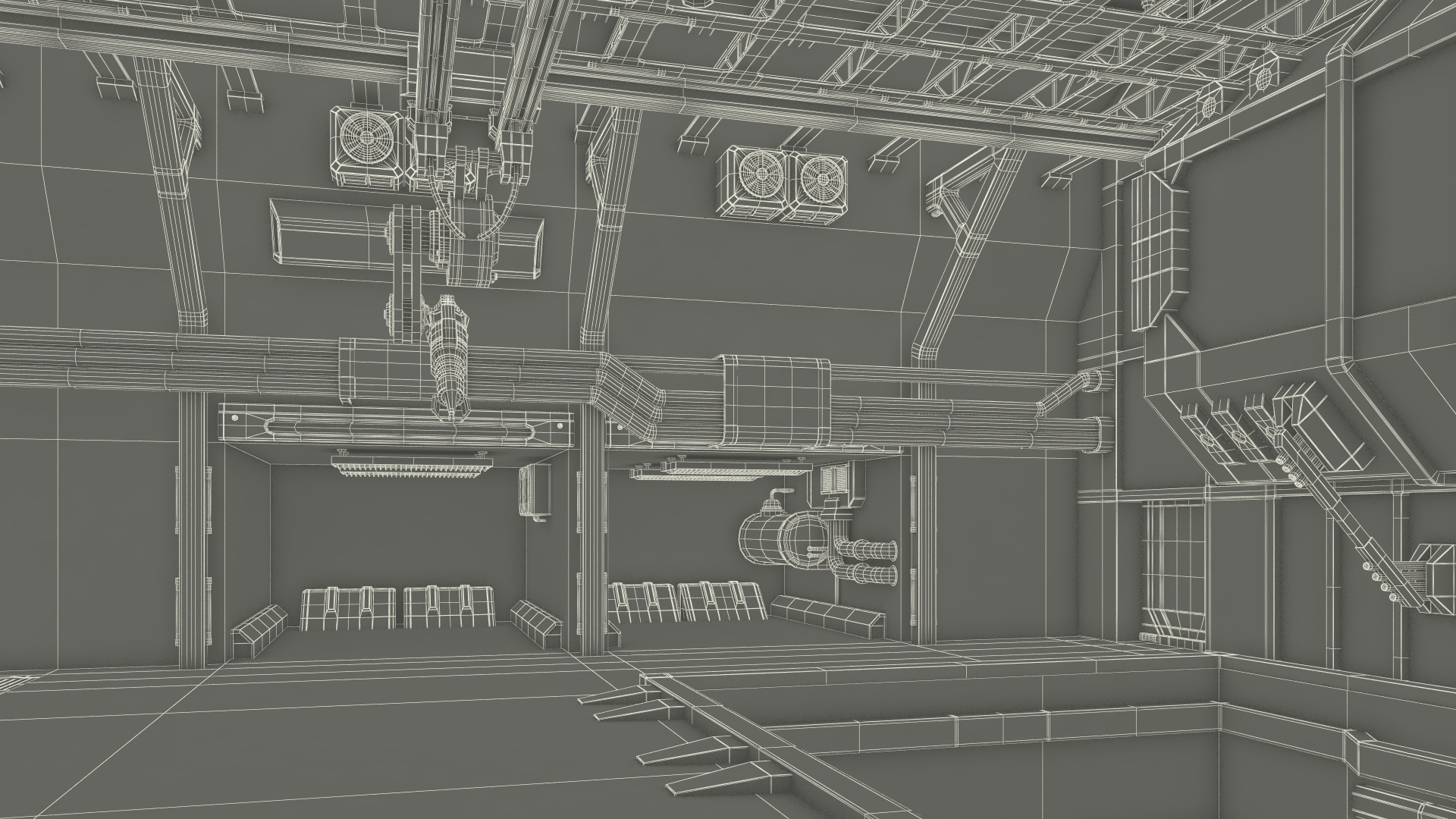 3D Futuristic Hangar Interior Blue Lights model