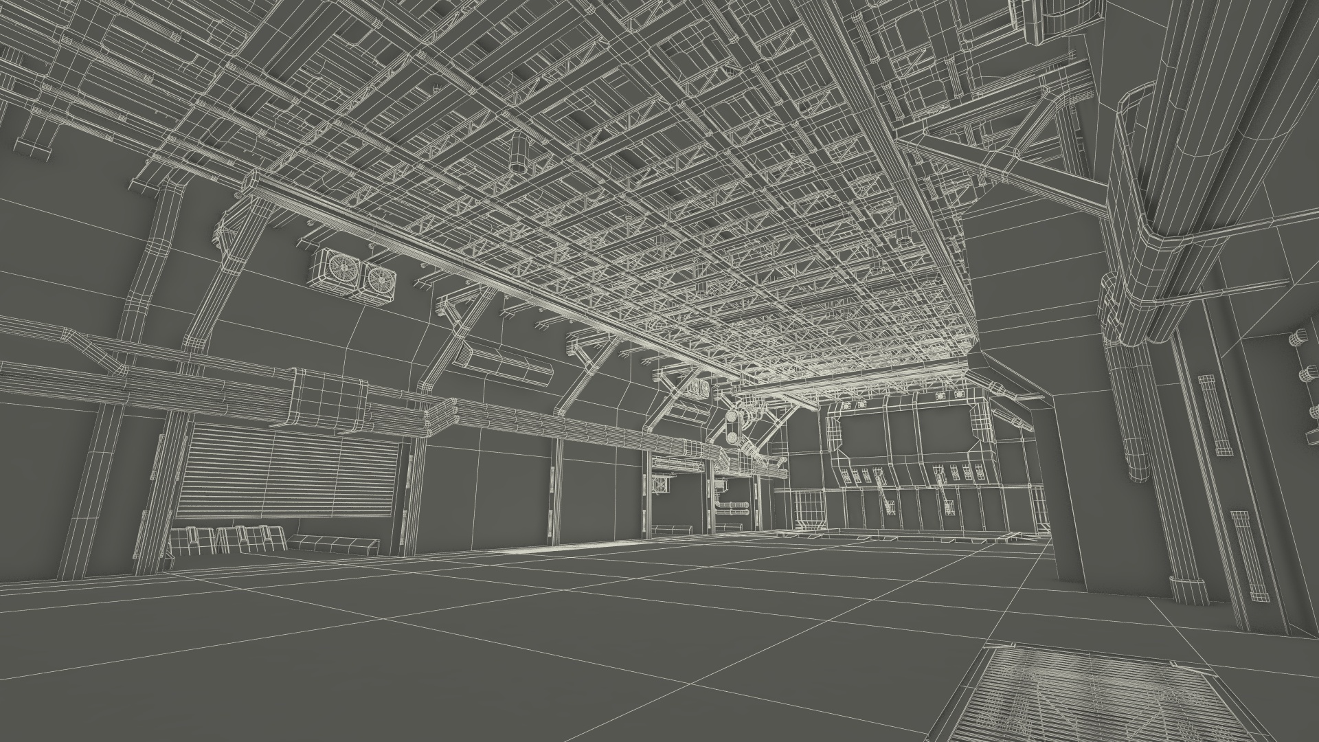 3D Futuristic Hangar Interior Blue Lights model
