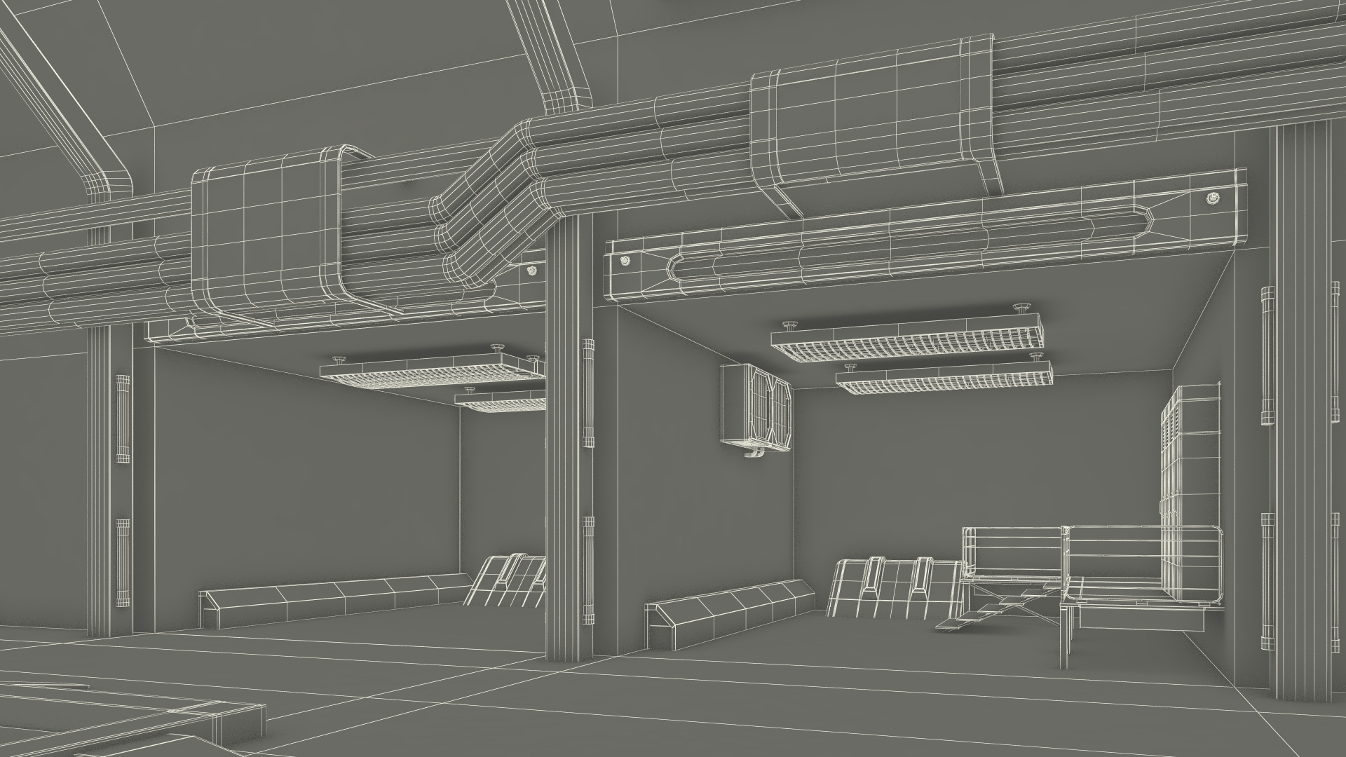 3D Futuristic Hangar Interior Blue Lights model