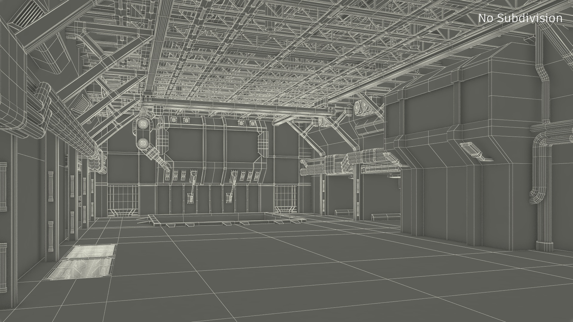 3D Futuristic Hangar Interior Blue Lights model