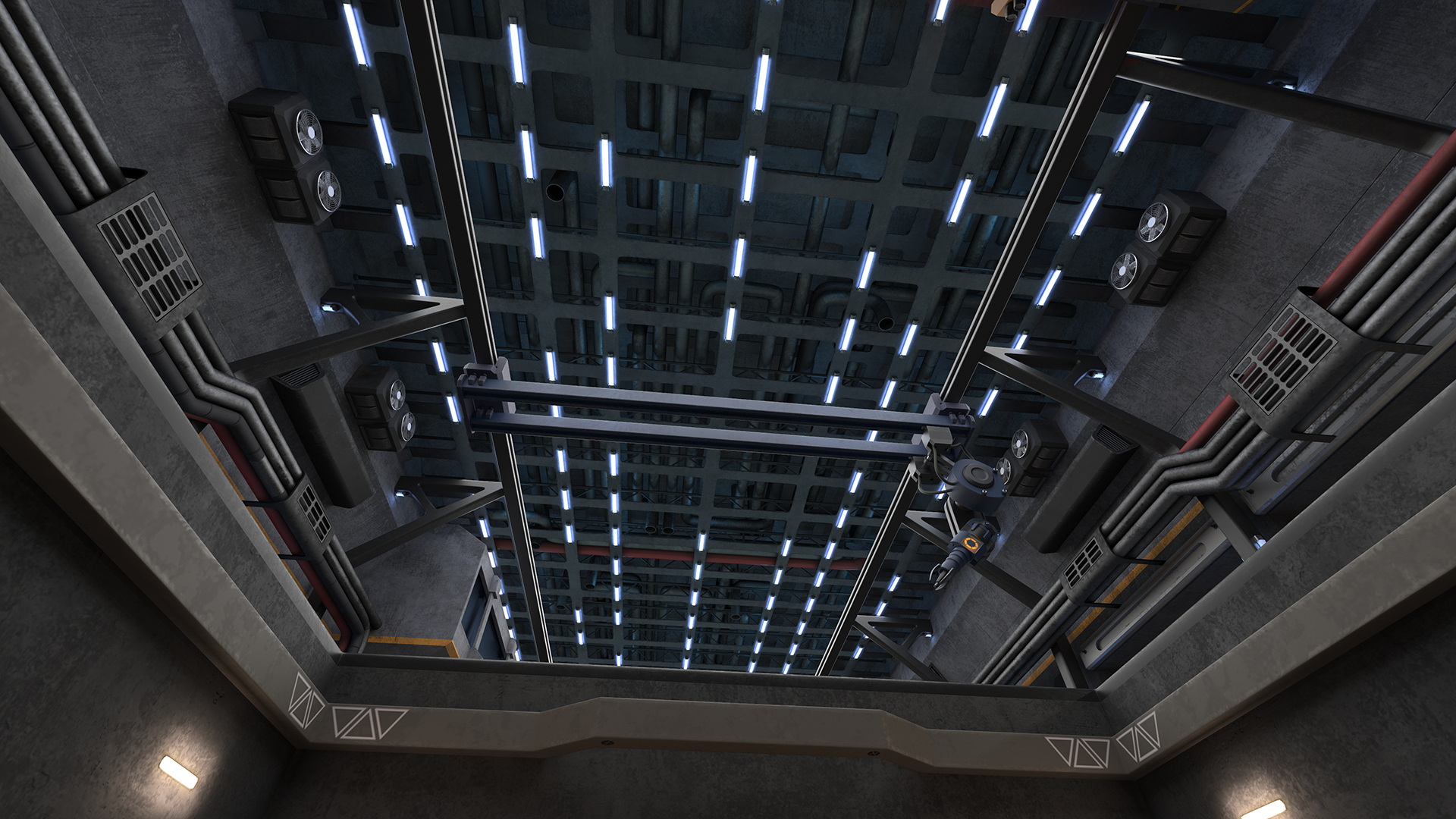 3D Futuristic Hangar Interior Blue Lights model