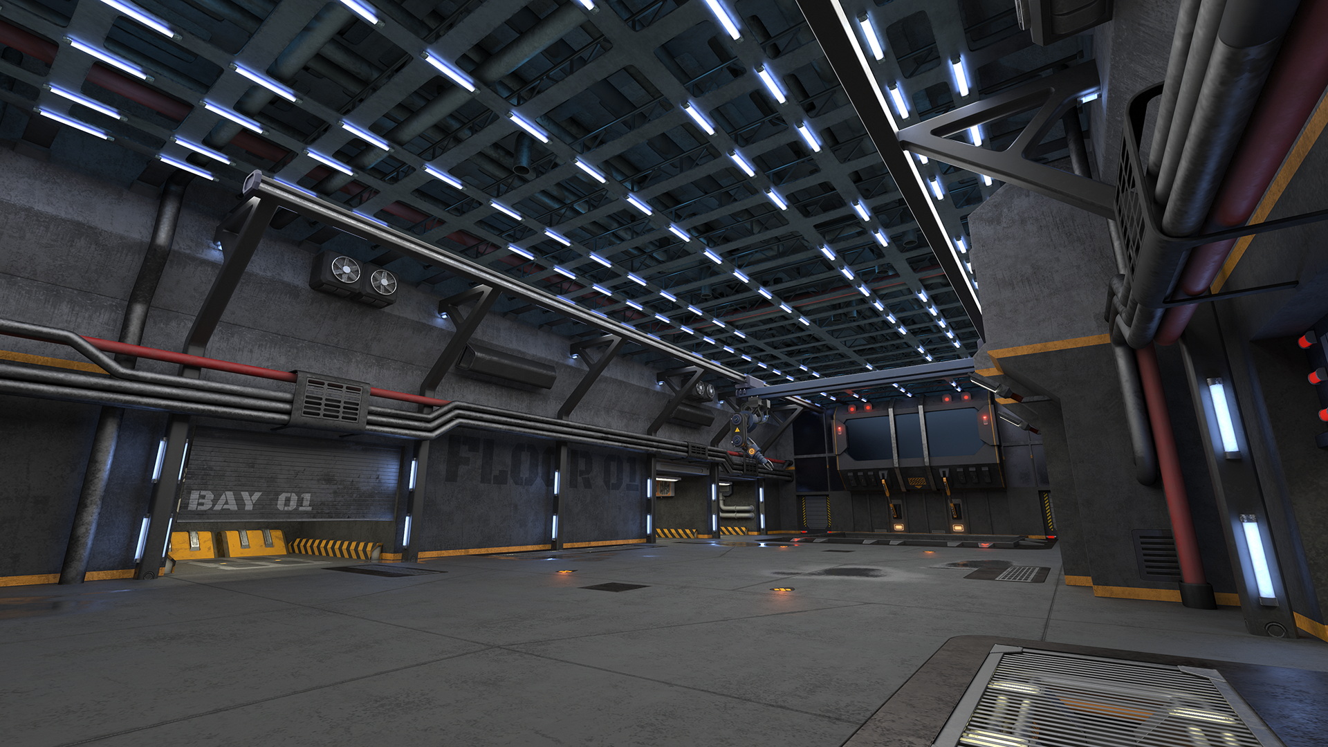 3D Futuristic Hangar Interior Blue Lights model