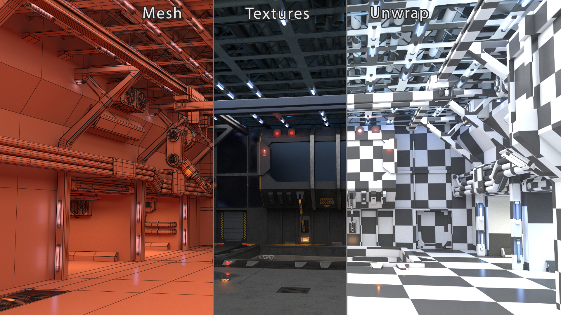 3D Futuristic Hangar Interior Blue Lights model