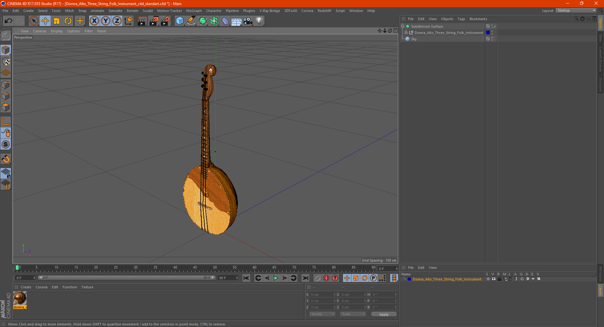 Domra Alto Three String Folk Instrument 3D model