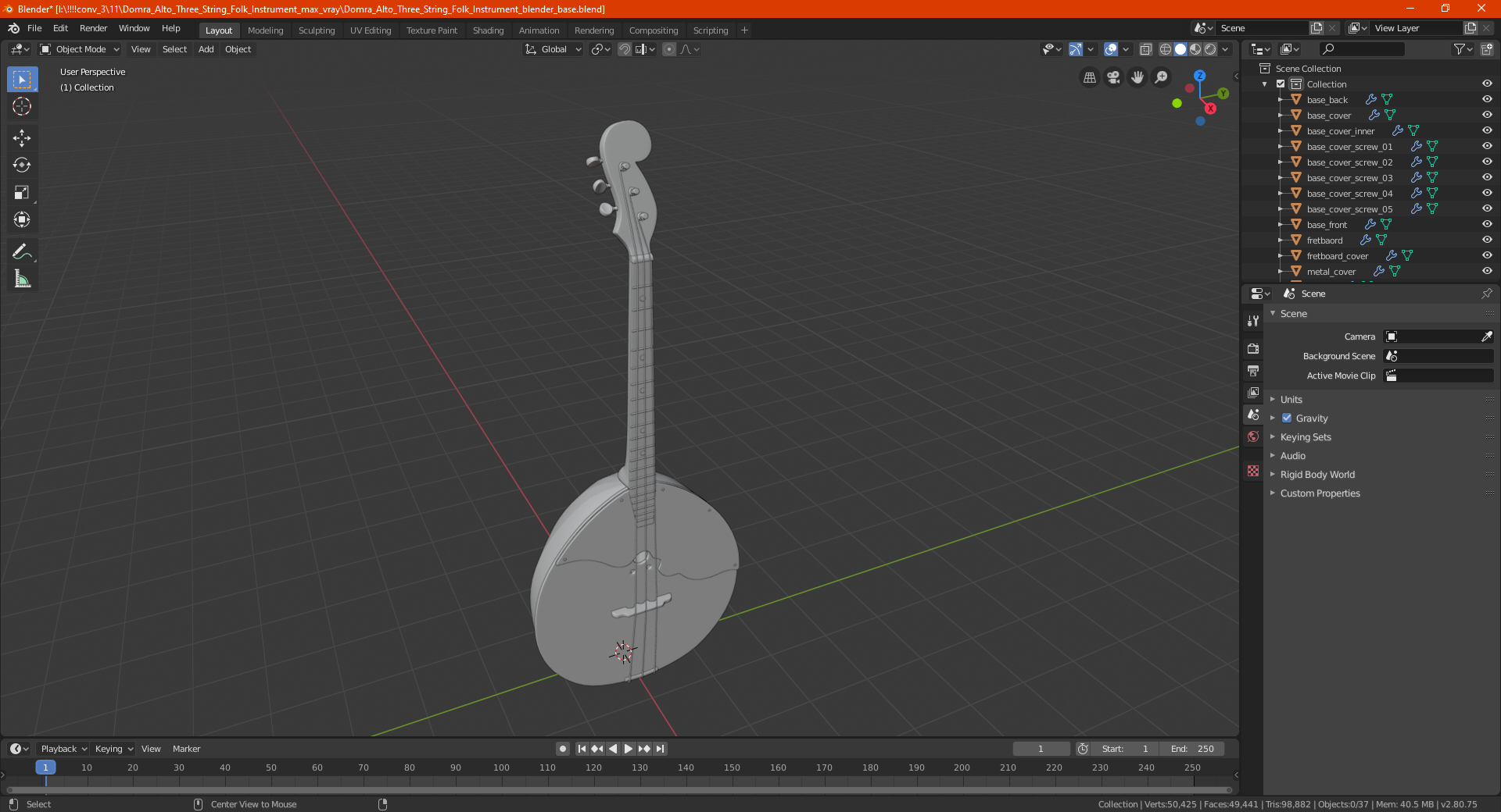 Domra Alto Three String Folk Instrument 3D model