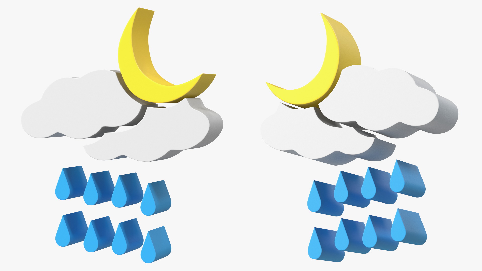 Meteorology Symbols with Rain and Wind Set 3D
