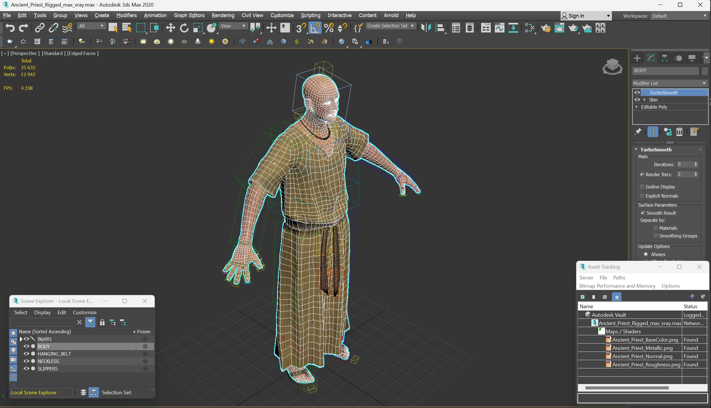 3D model Ancient Priest Rigged for Cinema 4D