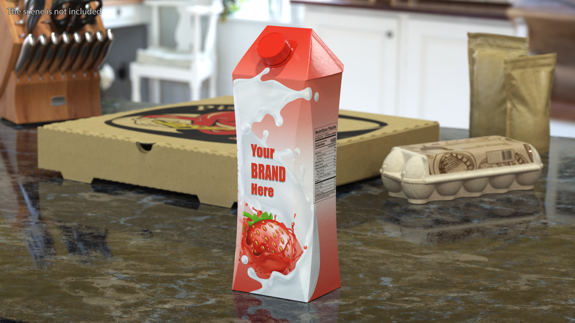 3D Drink Carton Pack with Screw Cap Mockup Red model