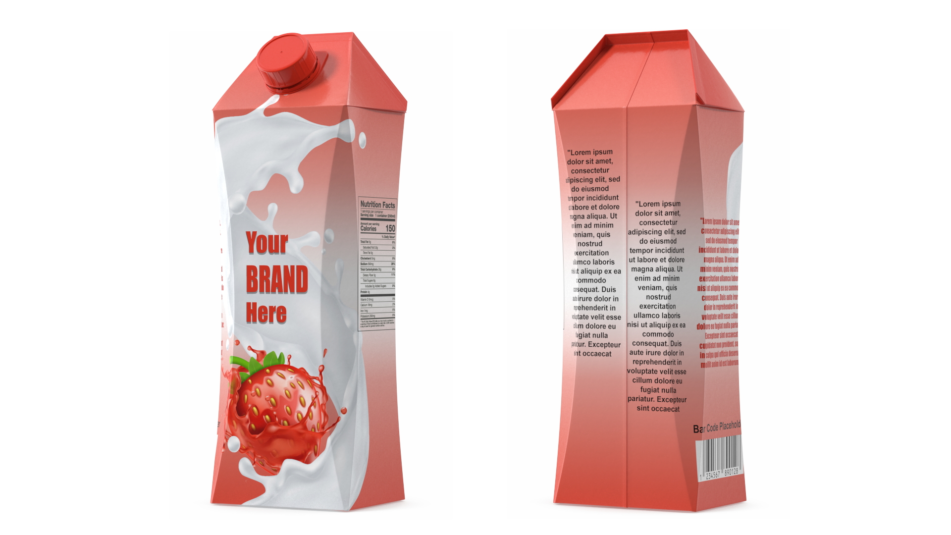3D Drink Carton Pack with Screw Cap Mockup Red model