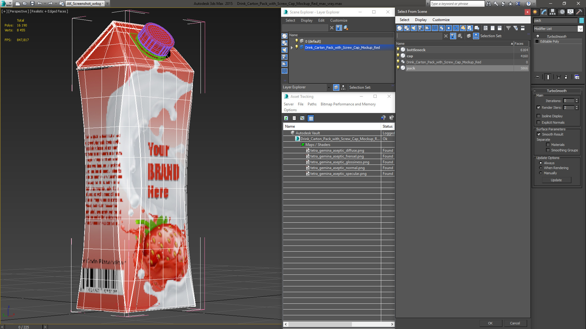3D Drink Carton Pack with Screw Cap Mockup Red model
