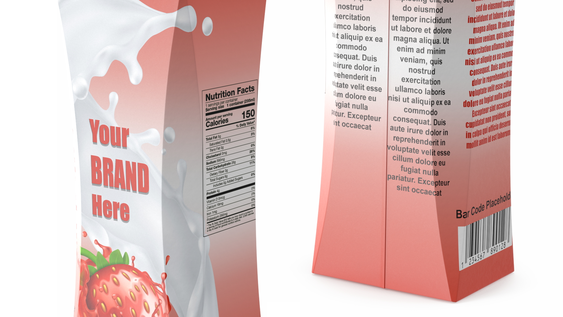 3D Drink Carton Pack with Screw Cap Mockup Red model
