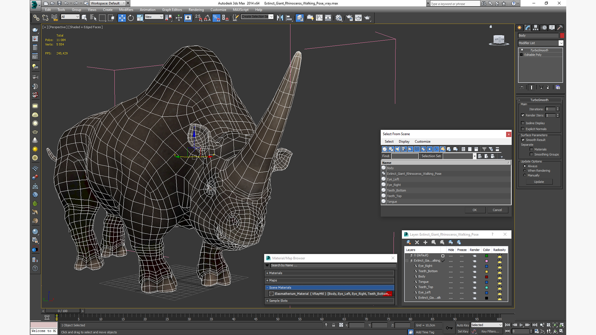 Extinct Giant Rhinoceros Walking Pose 3D