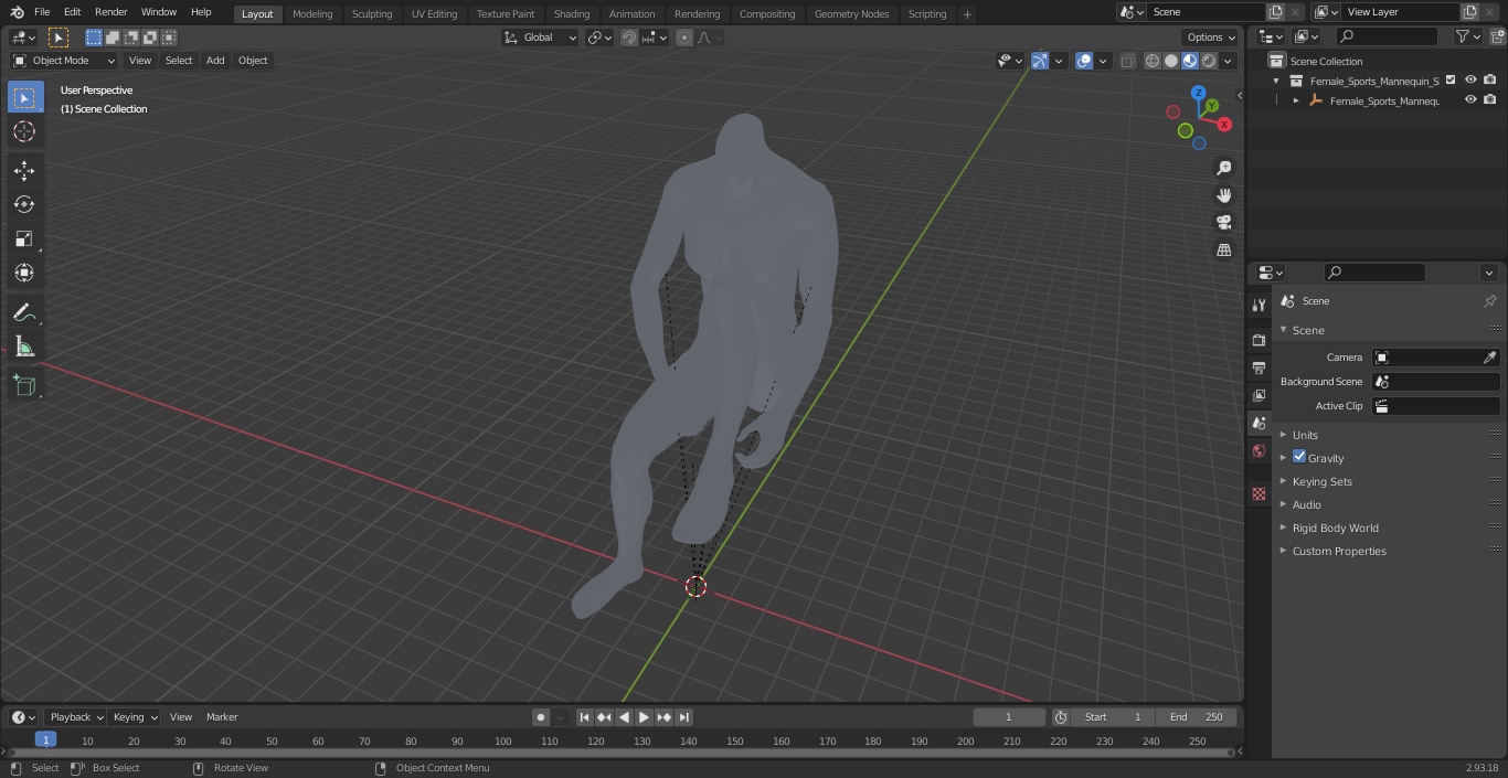 Female Sports Mannequin Sitting Black 3D