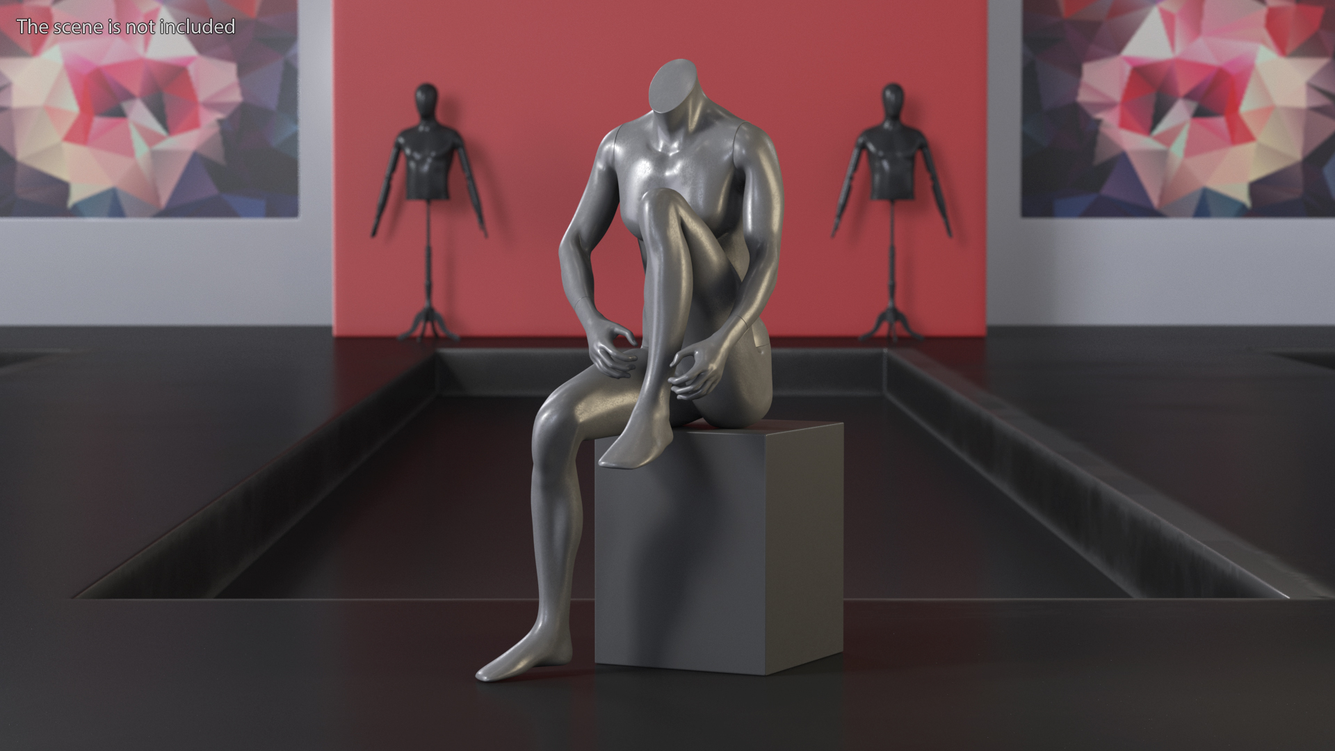 Female Sports Mannequin Sitting Black 3D