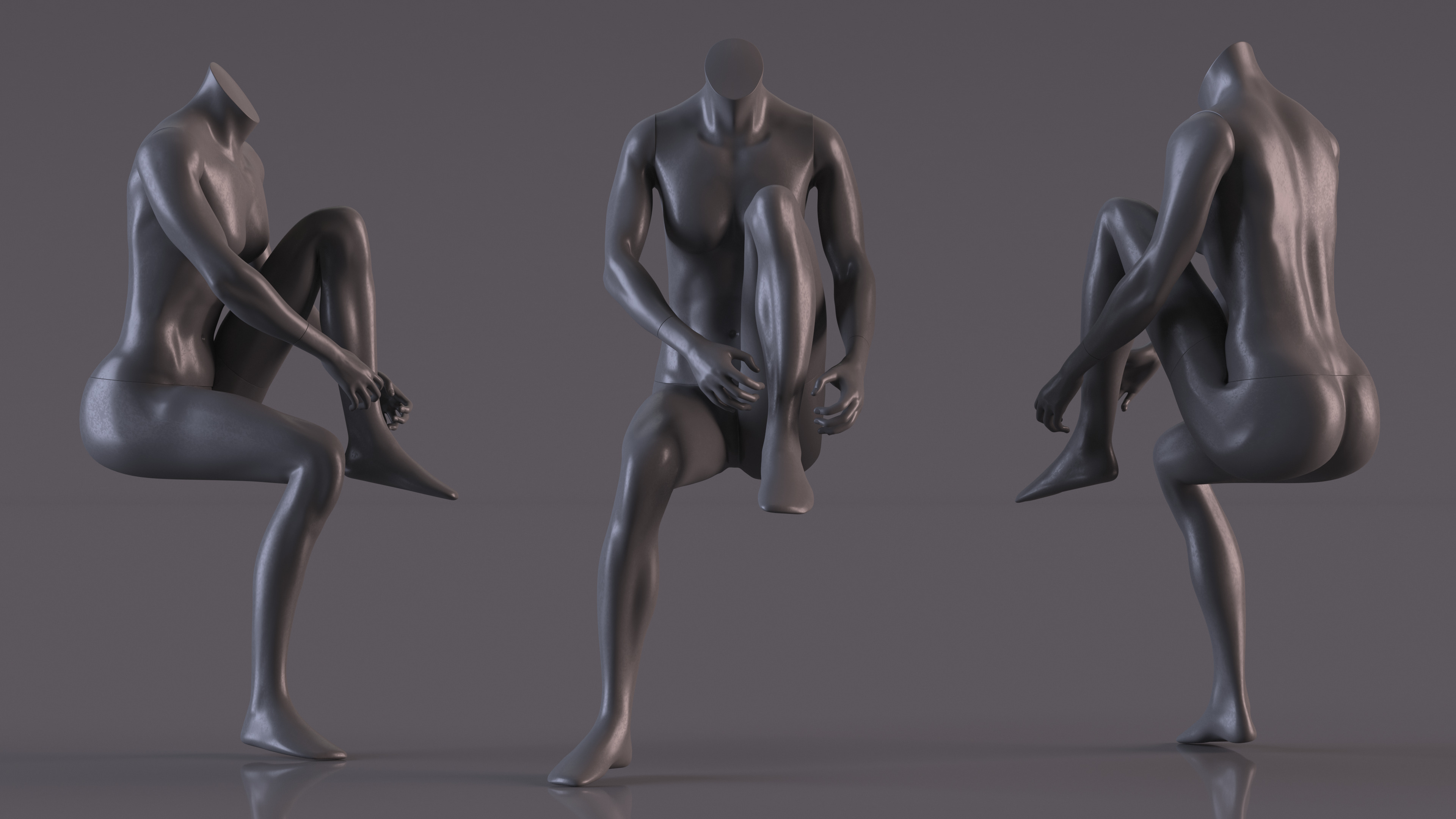 Female Sports Mannequin Sitting Black 3D